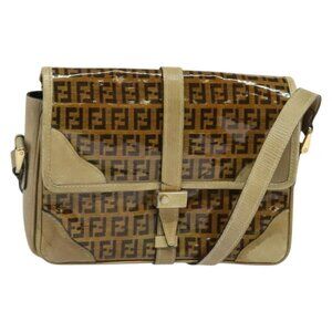 Authentic FENDI Zucchino Canvas Shoulder Bag Coated Canvas Beige Gold